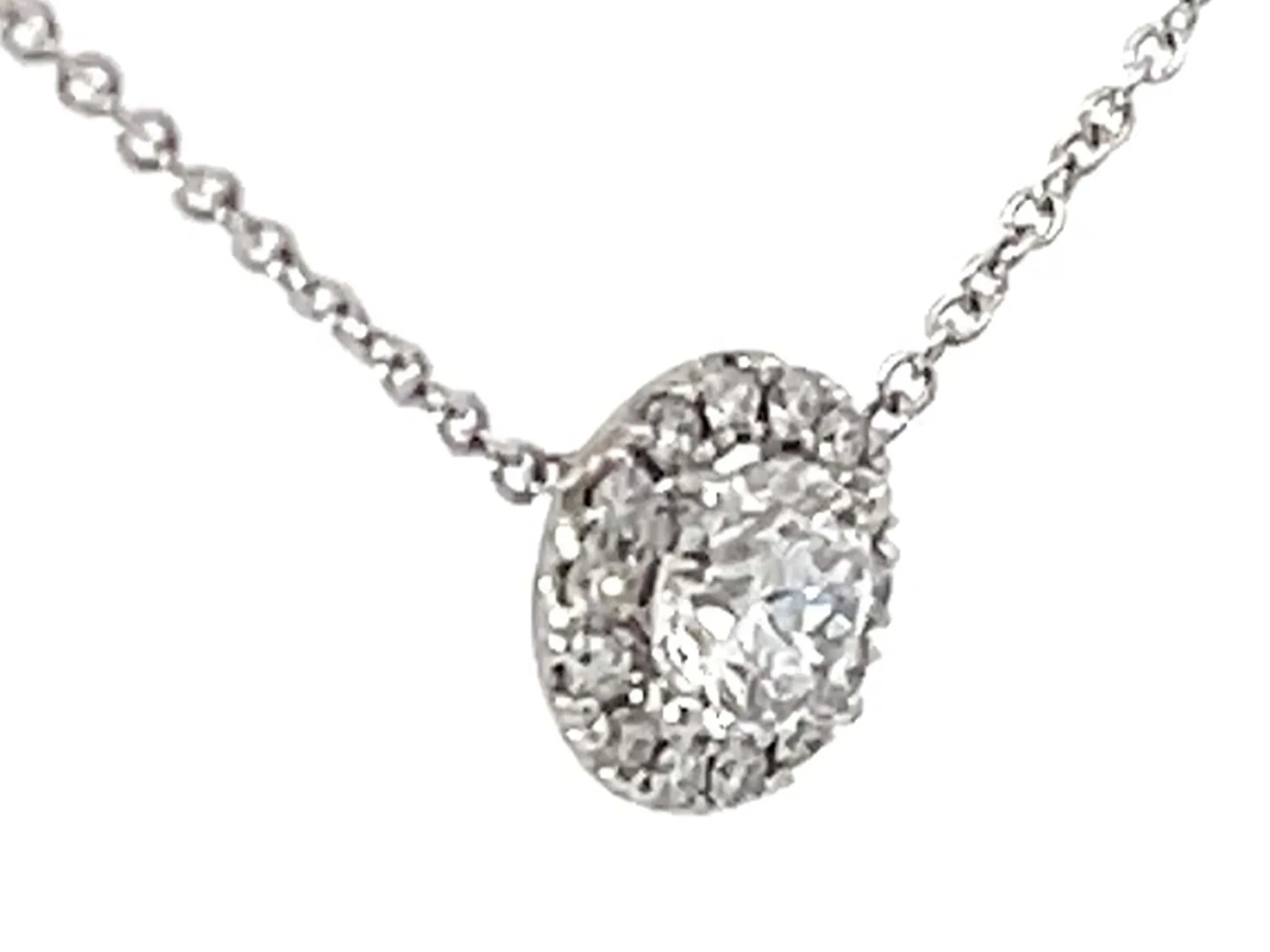 Diamond Halo Necklace Solid 14k White Gold