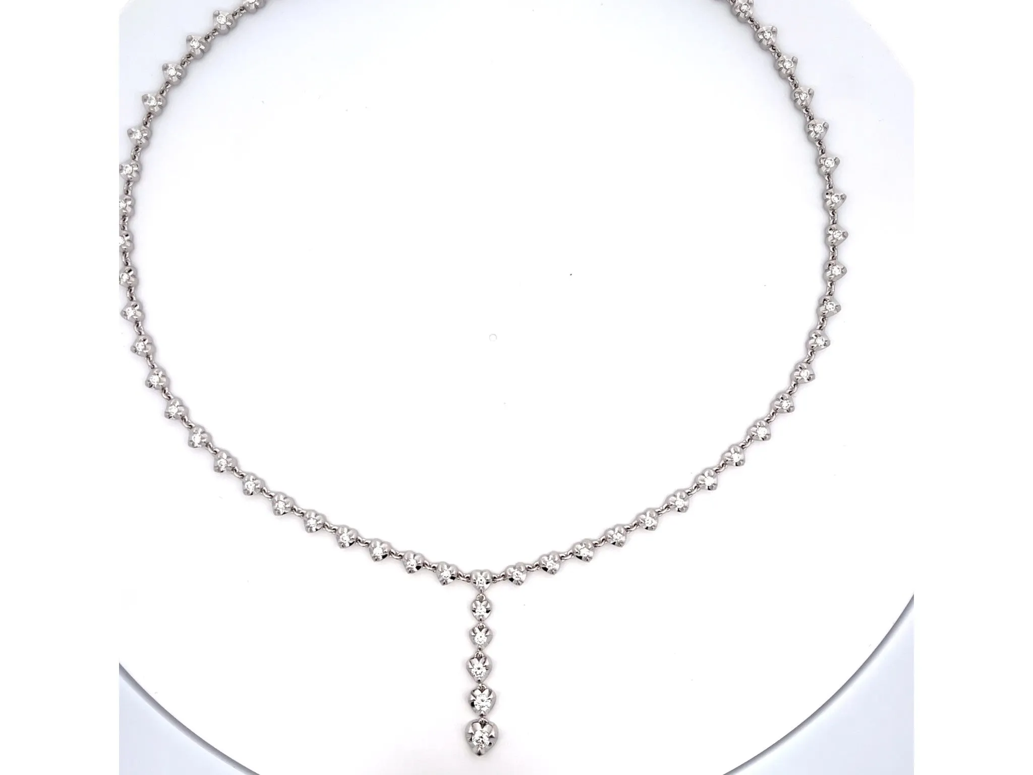 Diamond Hearts Drop Necklace in 14k White Gold