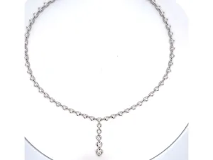 Diamond Hearts Drop Necklace in 14k White Gold