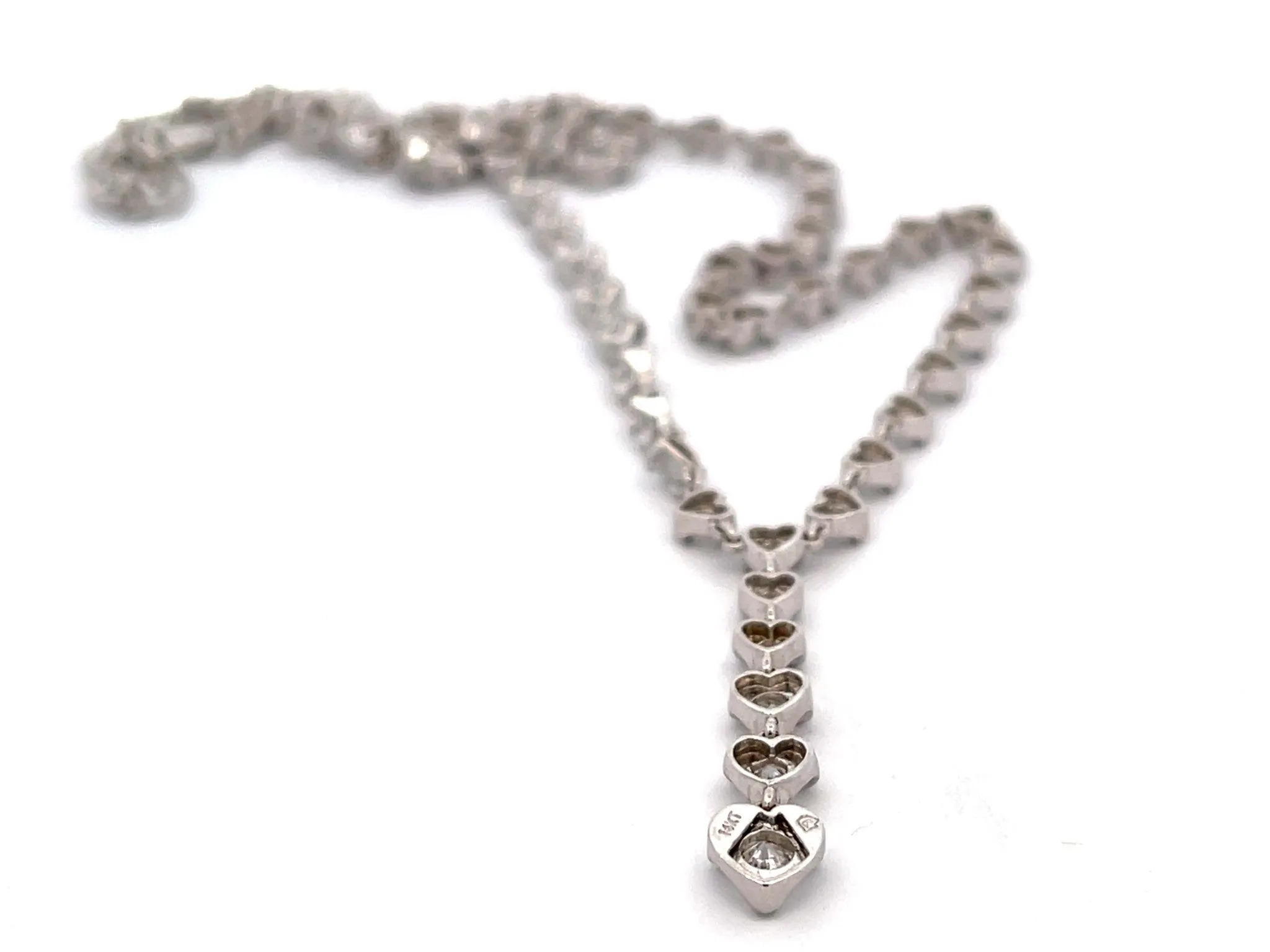 Diamond Hearts Drop Necklace in 14k White Gold