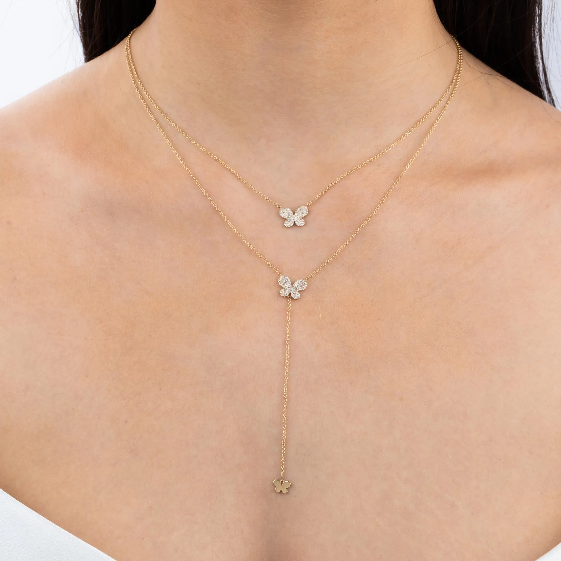 Diamond Mini Butterfly Necklace 14K