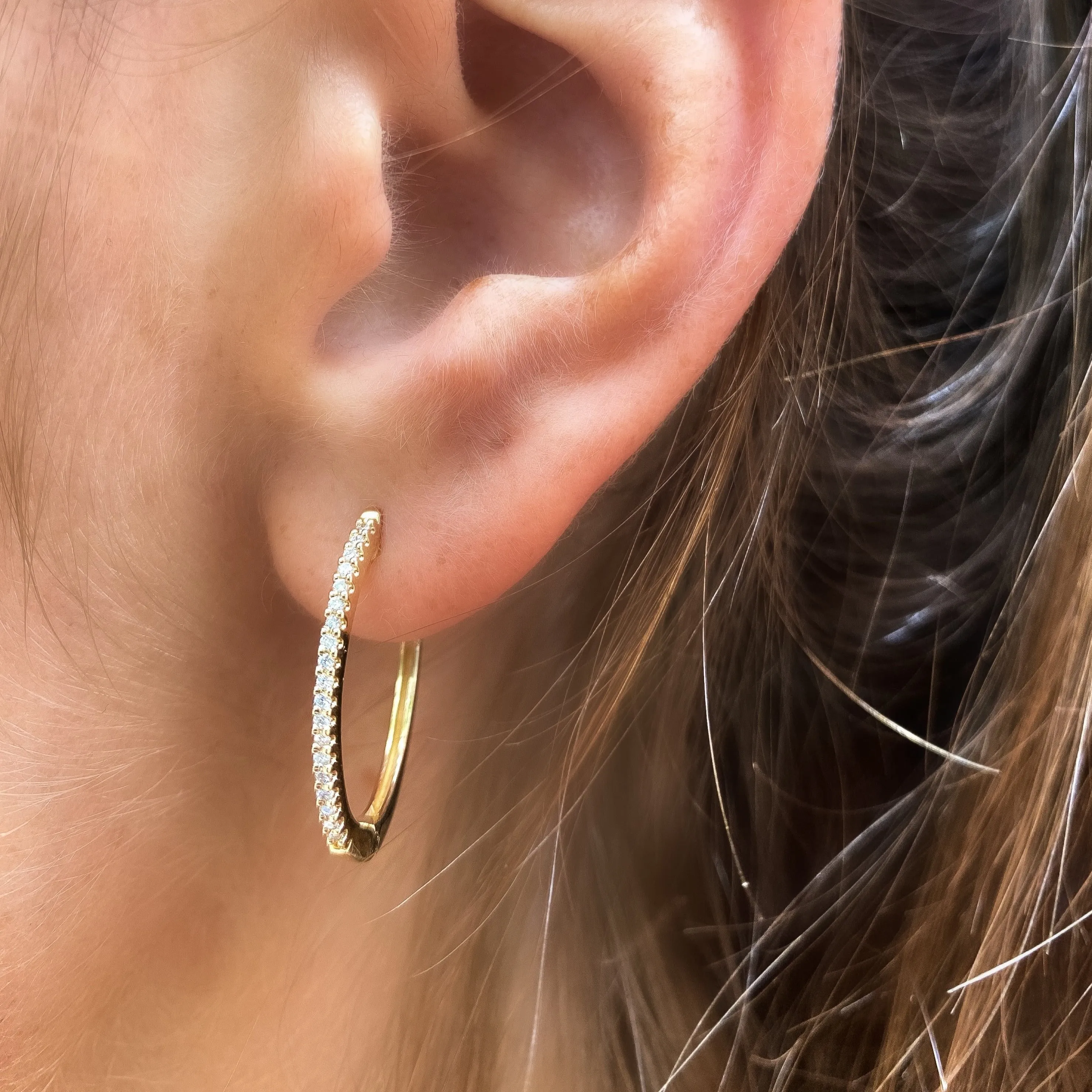 Diamond Oval Hoop Earrings