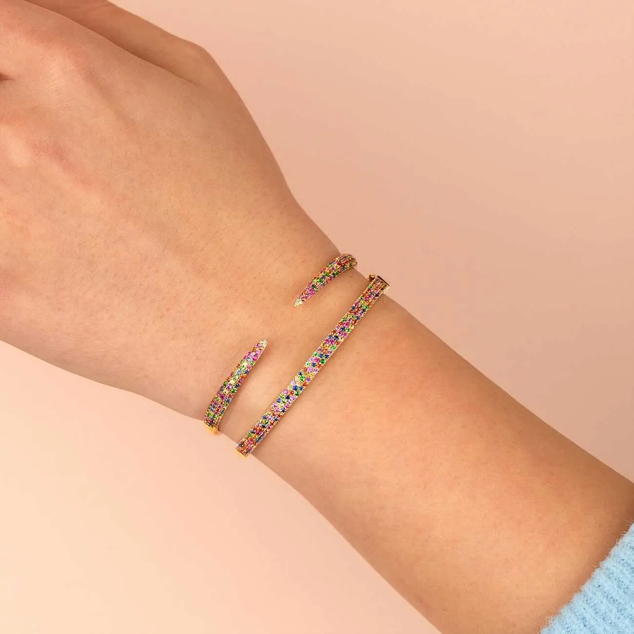 Diamond Pavé Rainbow Bangle 14K