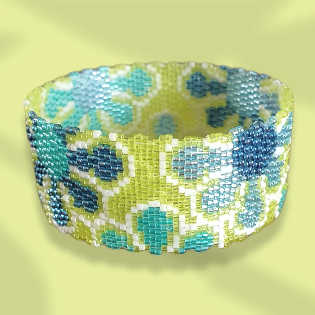DIY Vertical Peyote Pattern - Bracelet BLEUET VERT