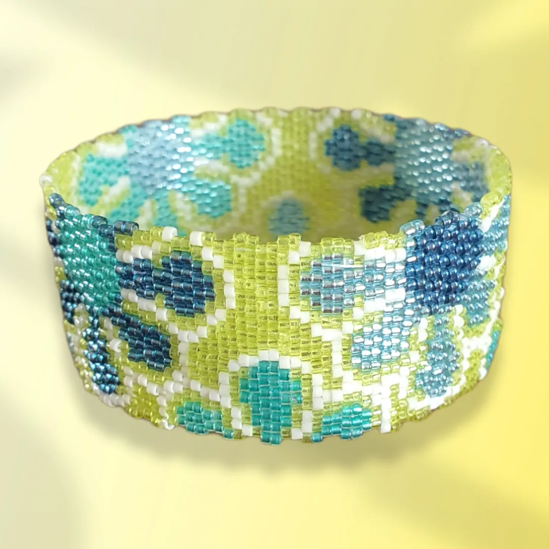 DIY Vertical Peyote Pattern - Bracelet BLEUET VERT