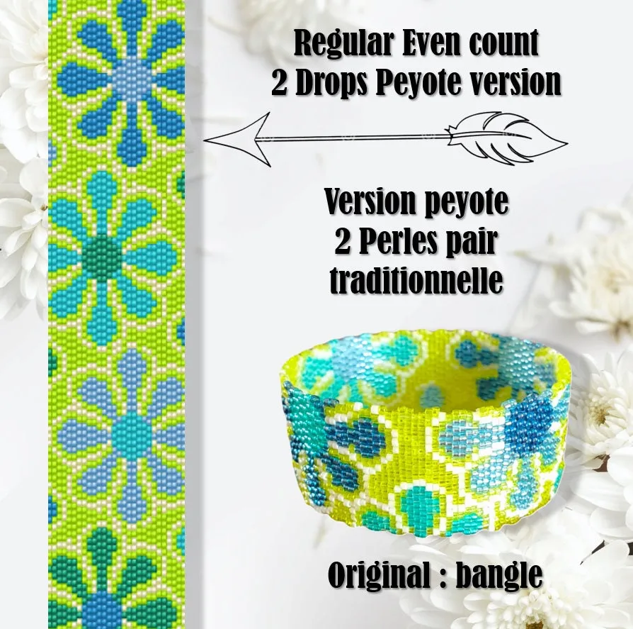 DIY Vertical Peyote Pattern - Bracelet BLEUET VERT
