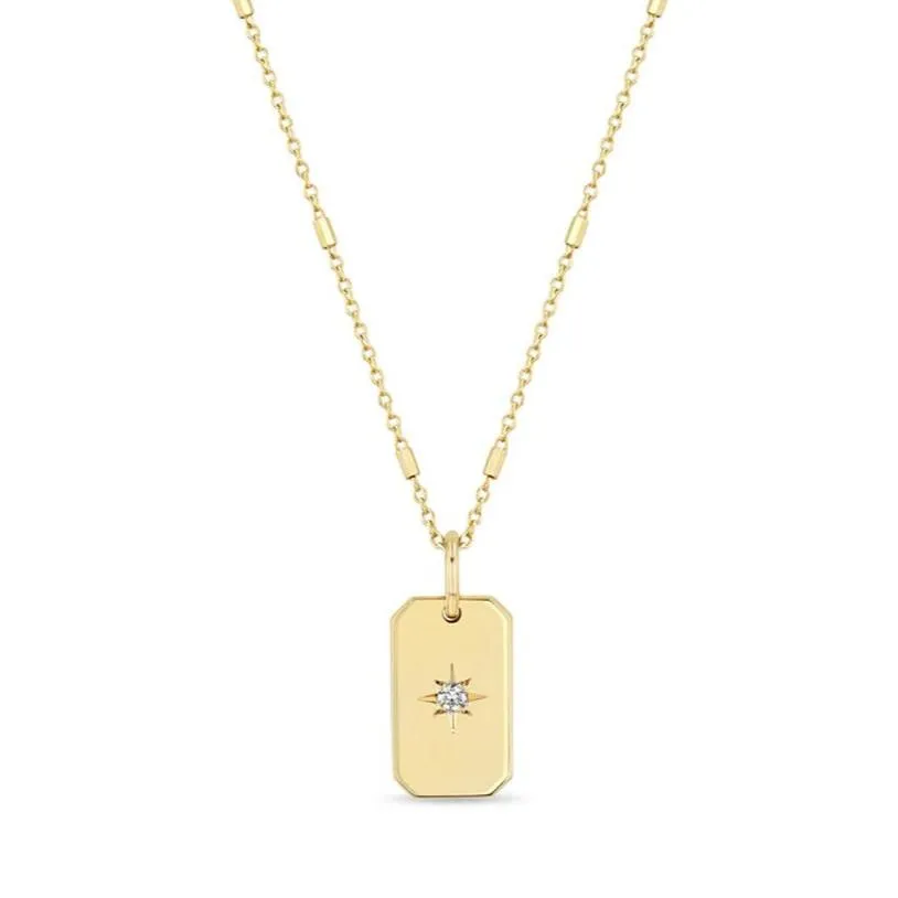 Dog Tag Necklace with Star-Set Diamond