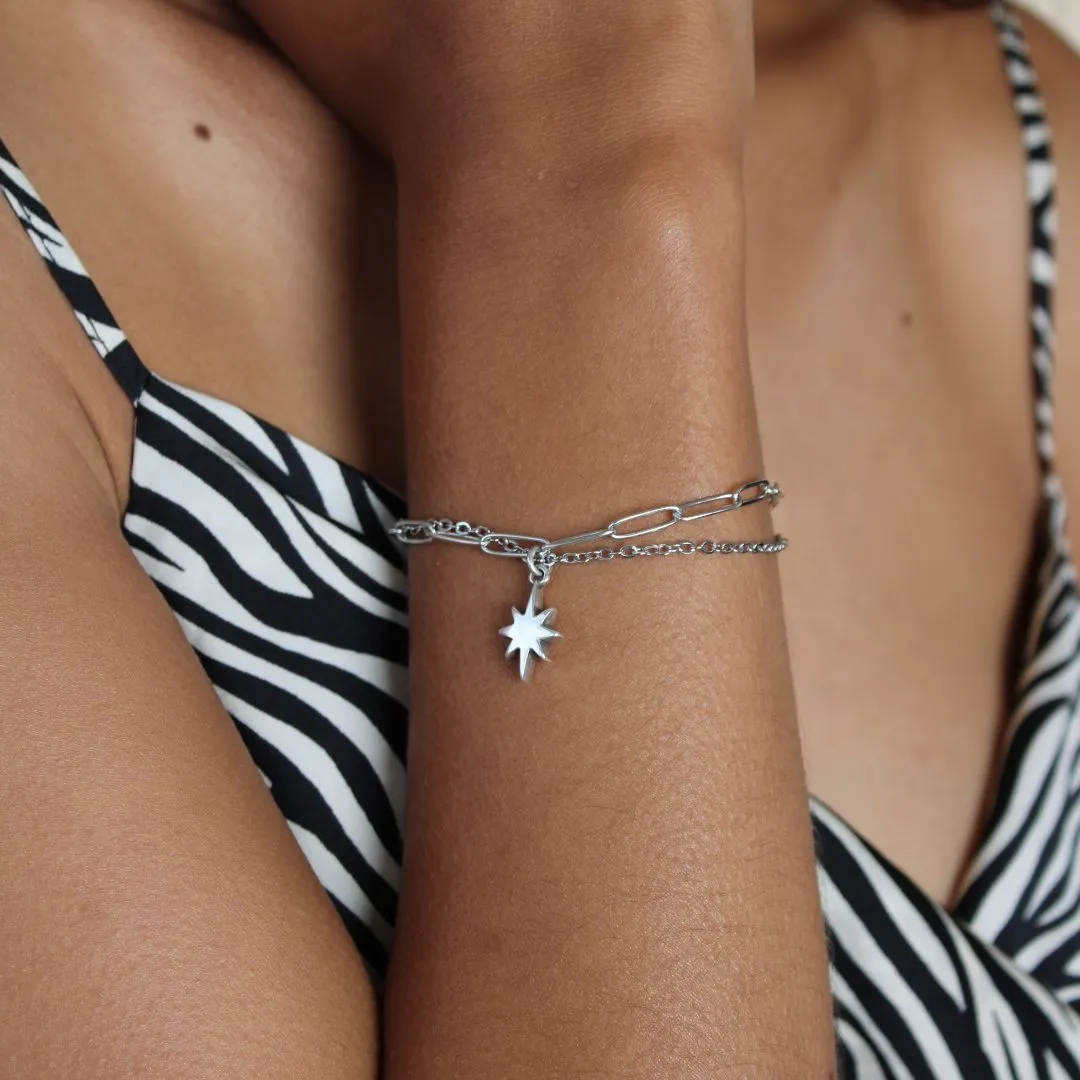 Double Chain Cosmic Starburst Bracelet, Silver