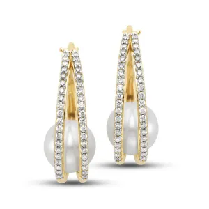 Double Diamond Hoop & Pearl Earrings