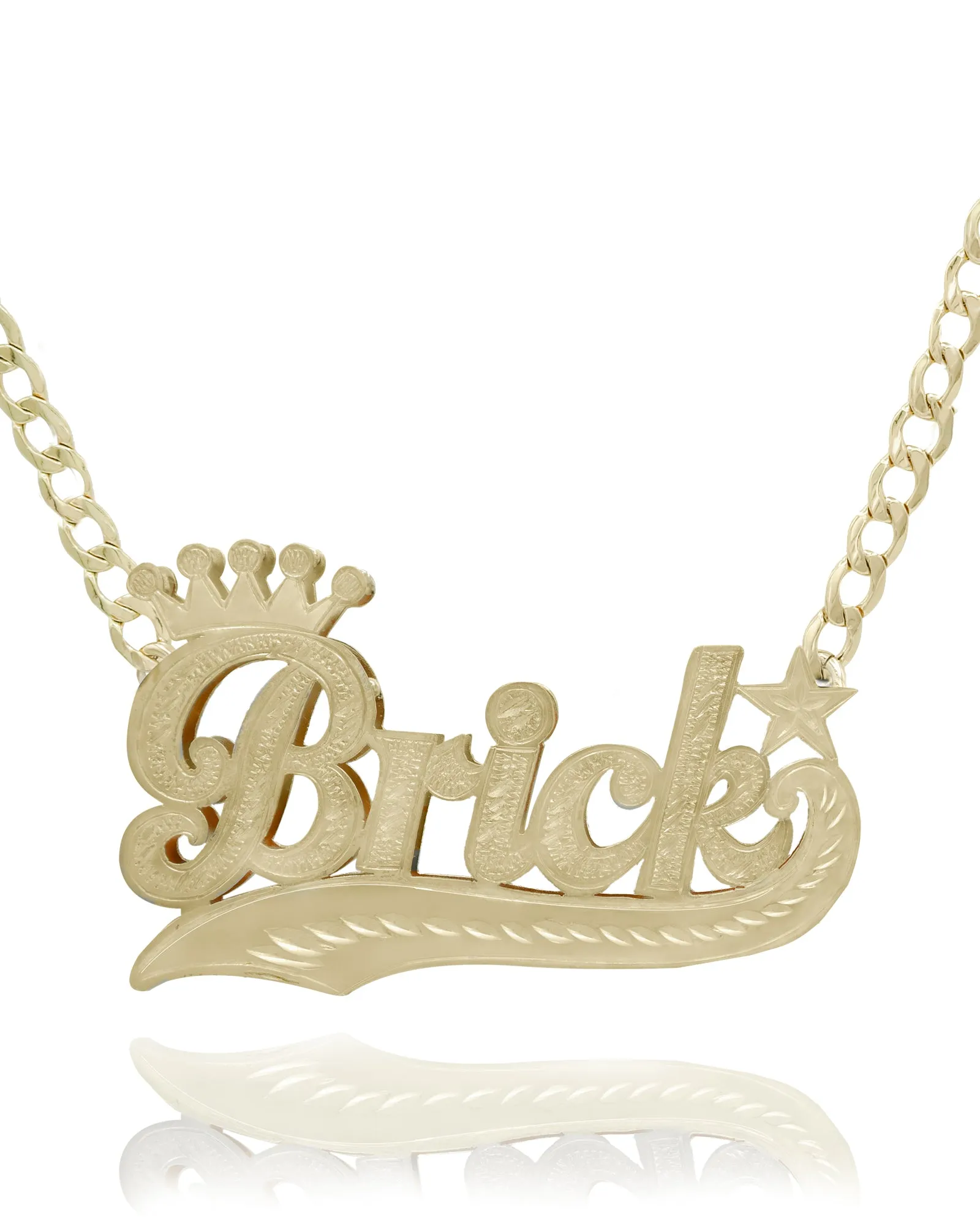Double-Plate Name Necklace Crown and Star