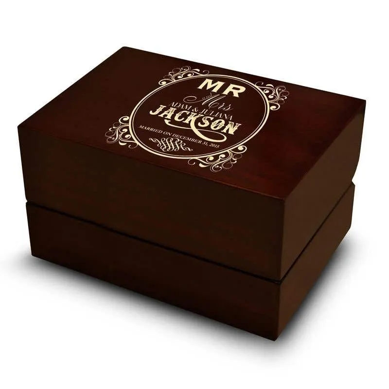 Double Ring Box Wedding Rings Holder Brown Wood Personalized Two Rings