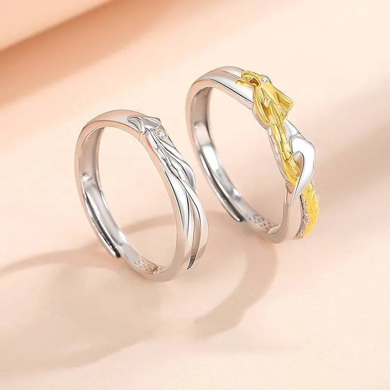 Dragon & Phoenix Two Tone Matching Rings
