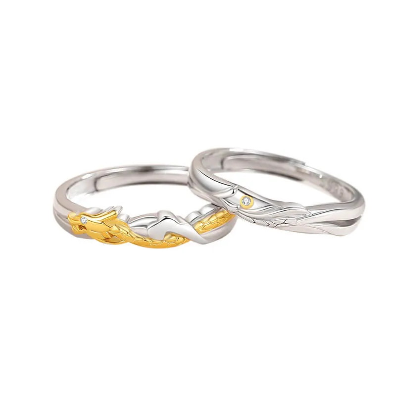 Dragon & Phoenix Two Tone Matching Rings
