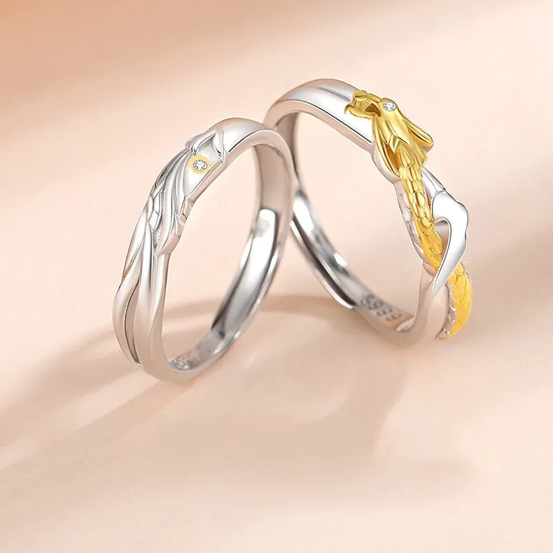 Dragon & Phoenix Two Tone Matching Rings