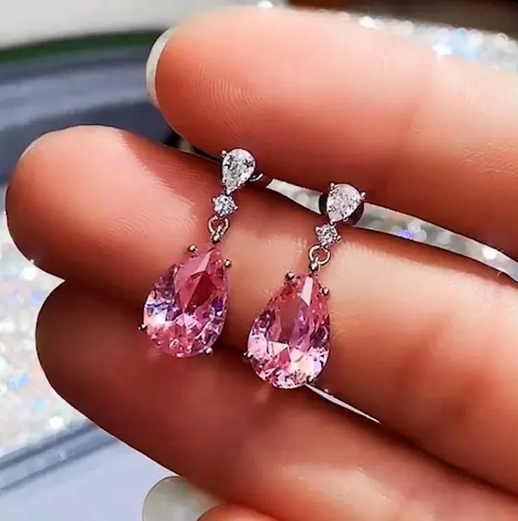 Drop Earrings | Pear Shape Earrings | Teardrop Earrings | Pink Diamond Earrings | Teardrop Earrings | Womens Earrings | Dangle Earrings