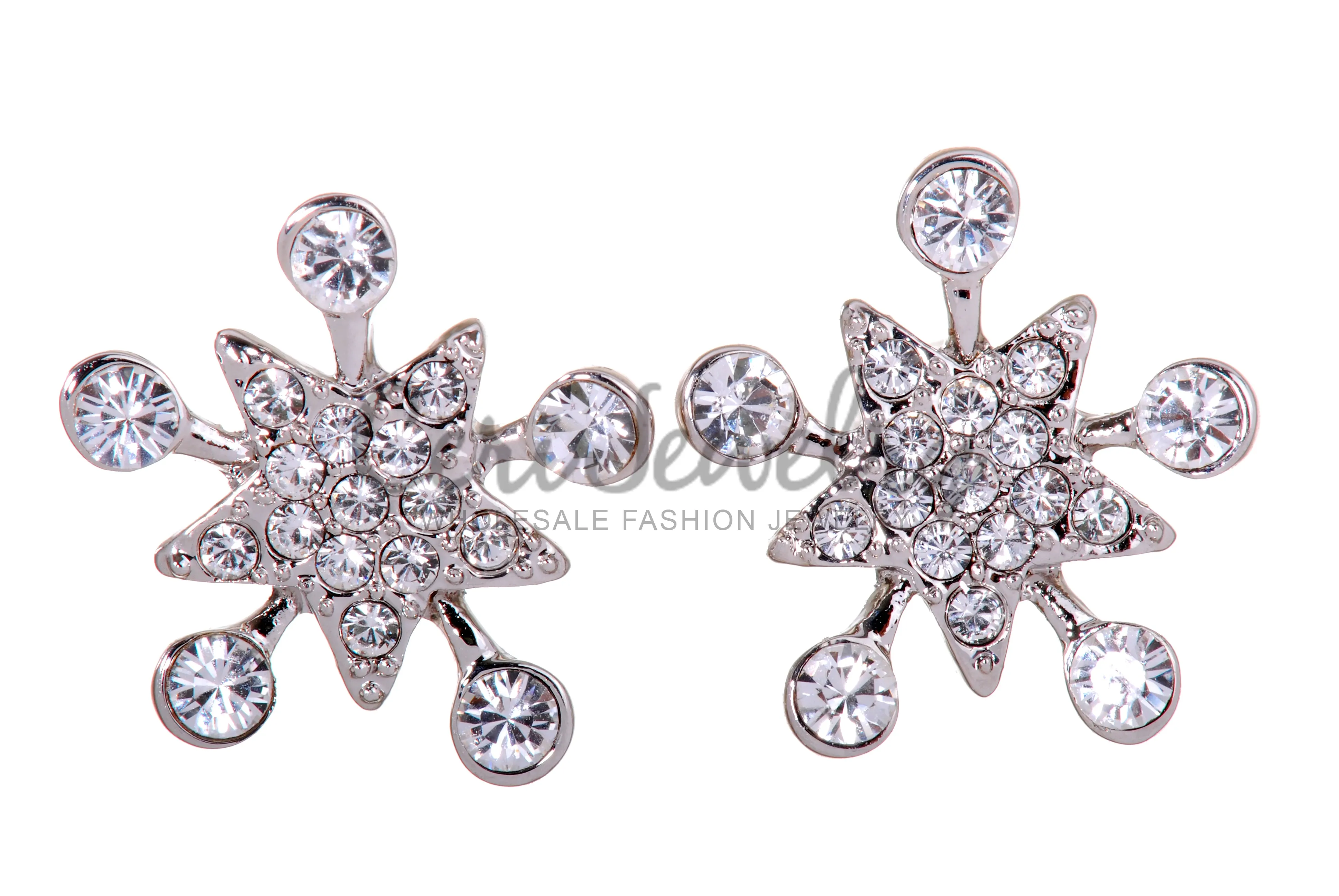 E7148 Ornate Bursting Star Rhodium Plated Swarovski Crystal Elements Earrings