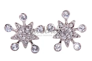 E7148 Ornate Bursting Star Rhodium Plated Swarovski Crystal Elements Earrings