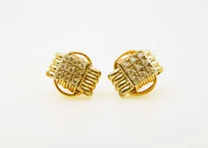 Earrings Two-Tone Stud with CZ Large