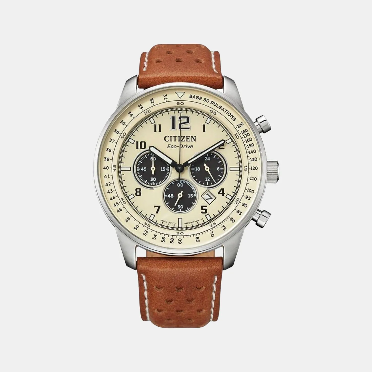 Eco-Drive Men's Cream Leather Chronograph Watch CA4500-16X