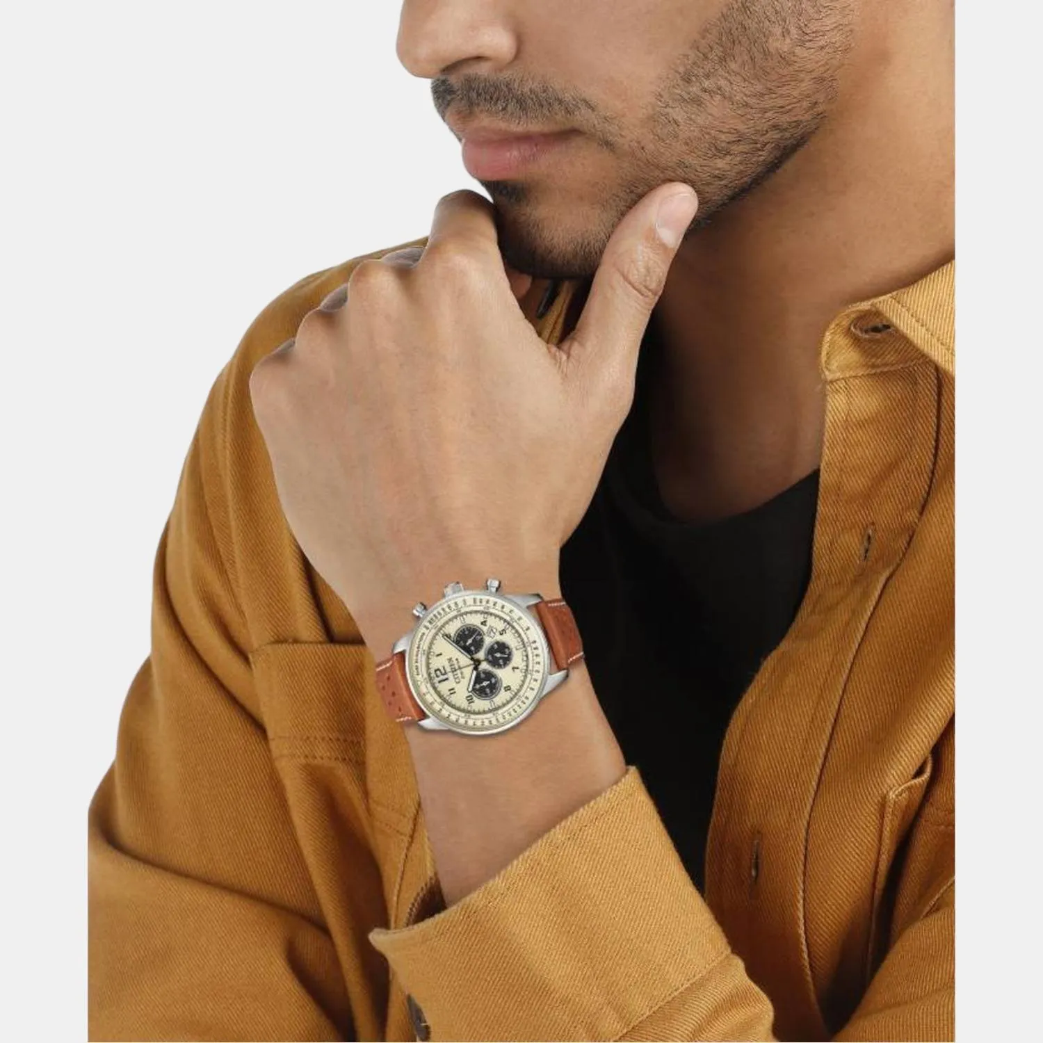 Eco-Drive Men's Cream Leather Chronograph Watch CA4500-16X