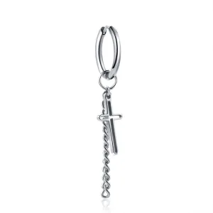 Edgy Titanium Steel Cross Hoop Earrings for Men