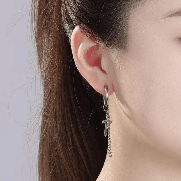 Edgy Titanium Steel Cross Hoop Earrings for Men