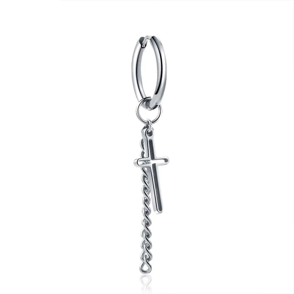 Edgy Titanium Steel Cross Hoop Earrings for Men