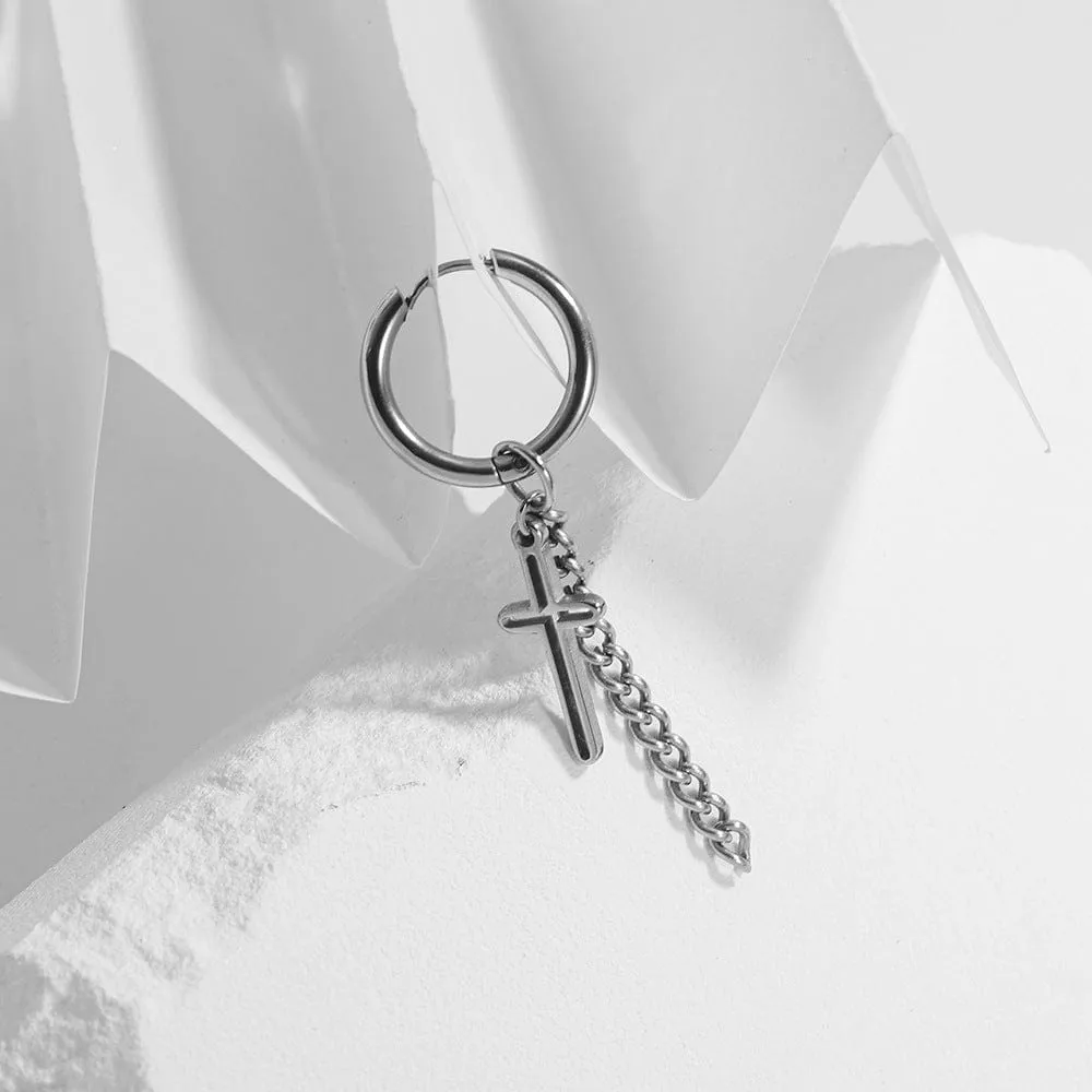 Edgy Titanium Steel Cross Hoop Earrings for Men