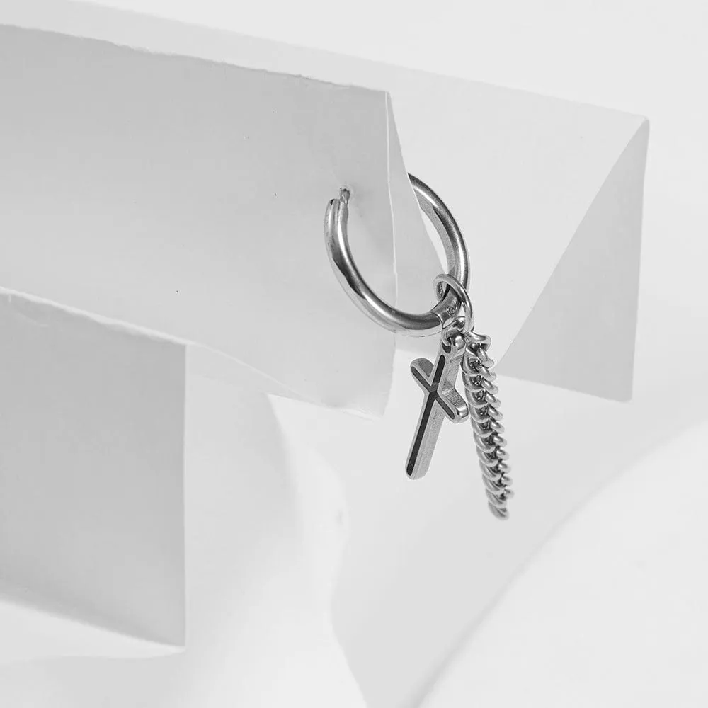 Edgy Titanium Steel Cross Hoop Earrings for Men