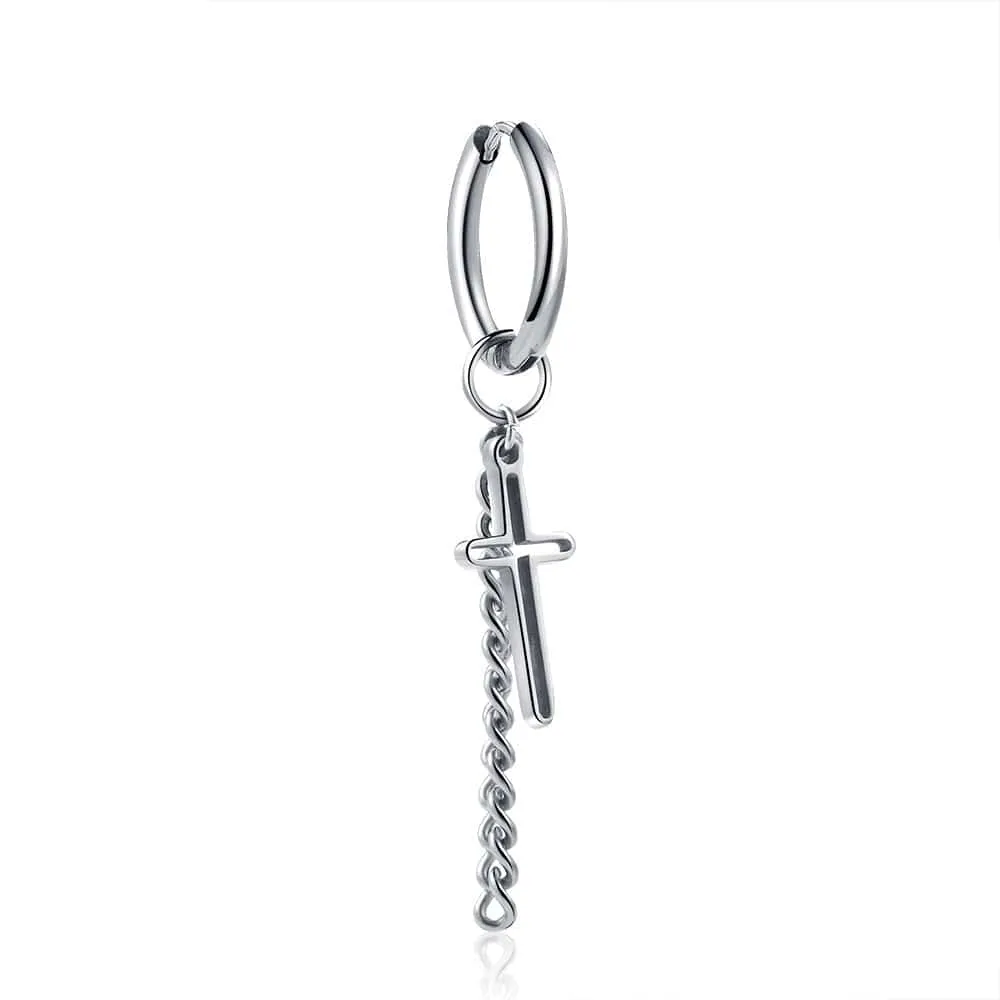 Edgy Titanium Steel Cross Hoop Earrings for Men