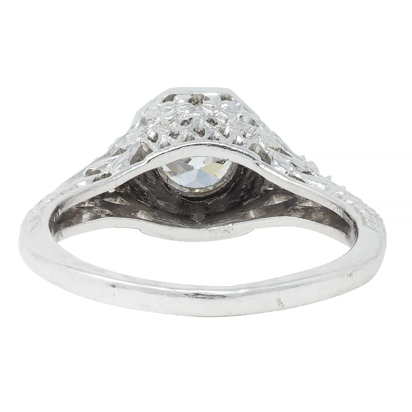 Edwardian 0.45 CTW Old European Diamond Platinum Bow Basket Antique Engagement Ring