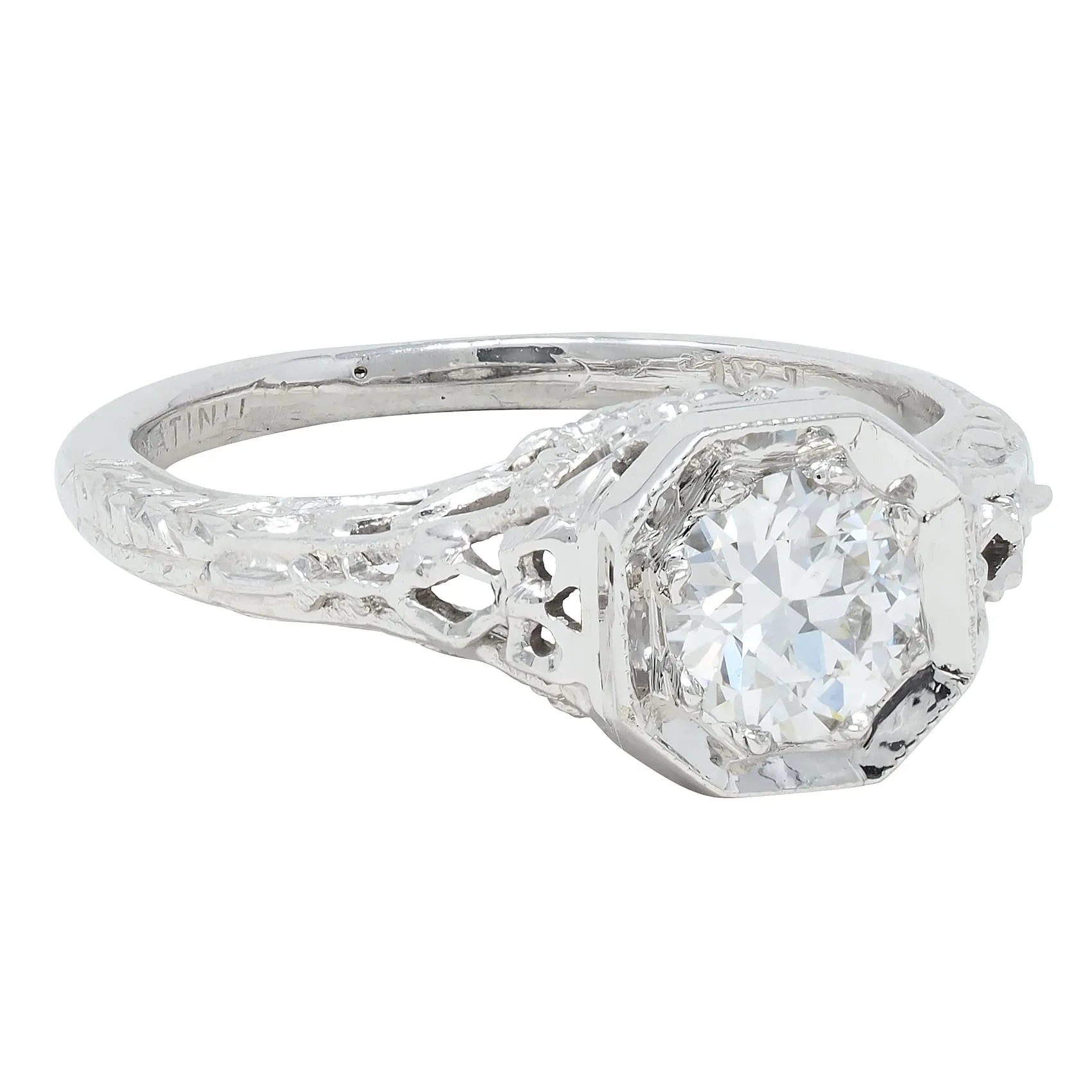 Edwardian 0.45 CTW Old European Diamond Platinum Bow Basket Antique Engagement Ring