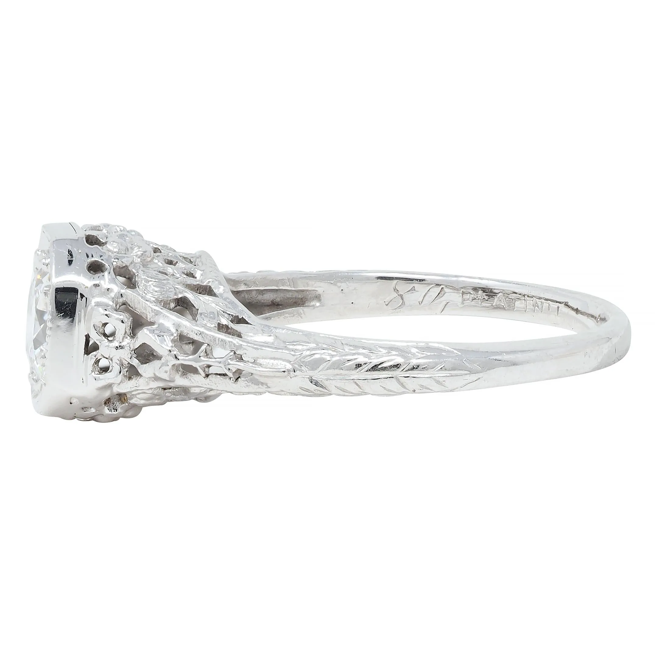 Edwardian 0.45 CTW Old European Diamond Platinum Bow Basket Antique Engagement Ring