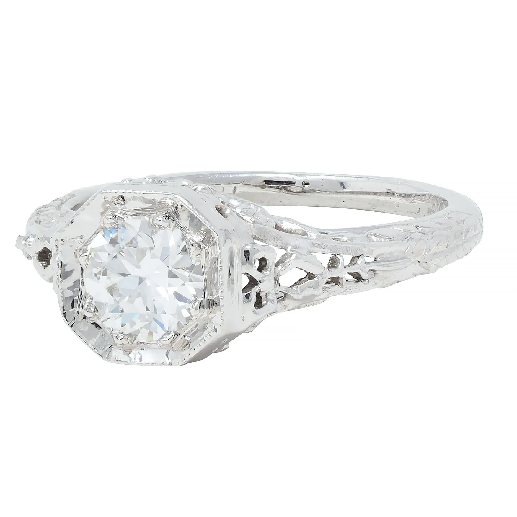 Edwardian 0.45 CTW Old European Diamond Platinum Bow Basket Antique Engagement Ring
