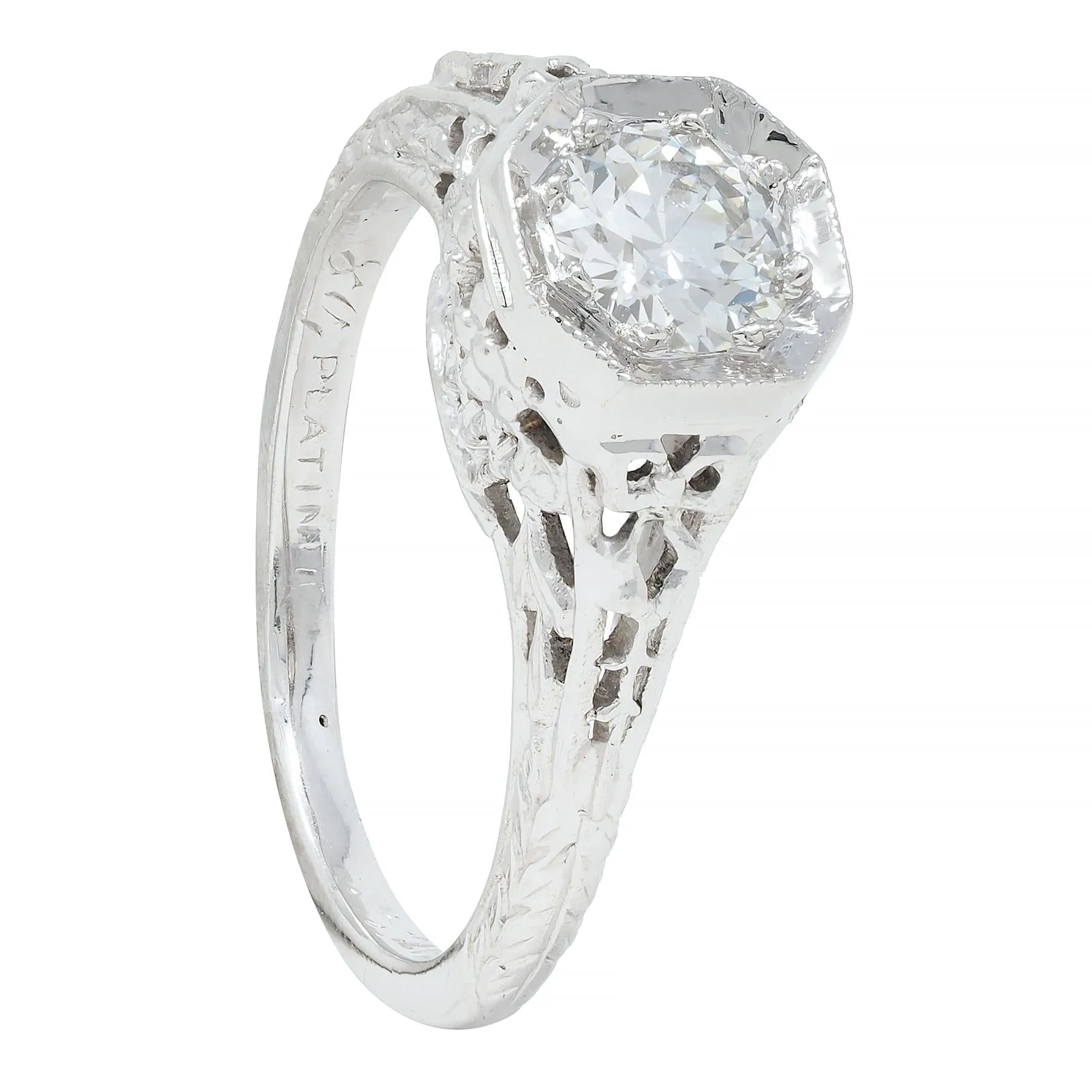 Edwardian 0.45 CTW Old European Diamond Platinum Bow Basket Antique Engagement Ring