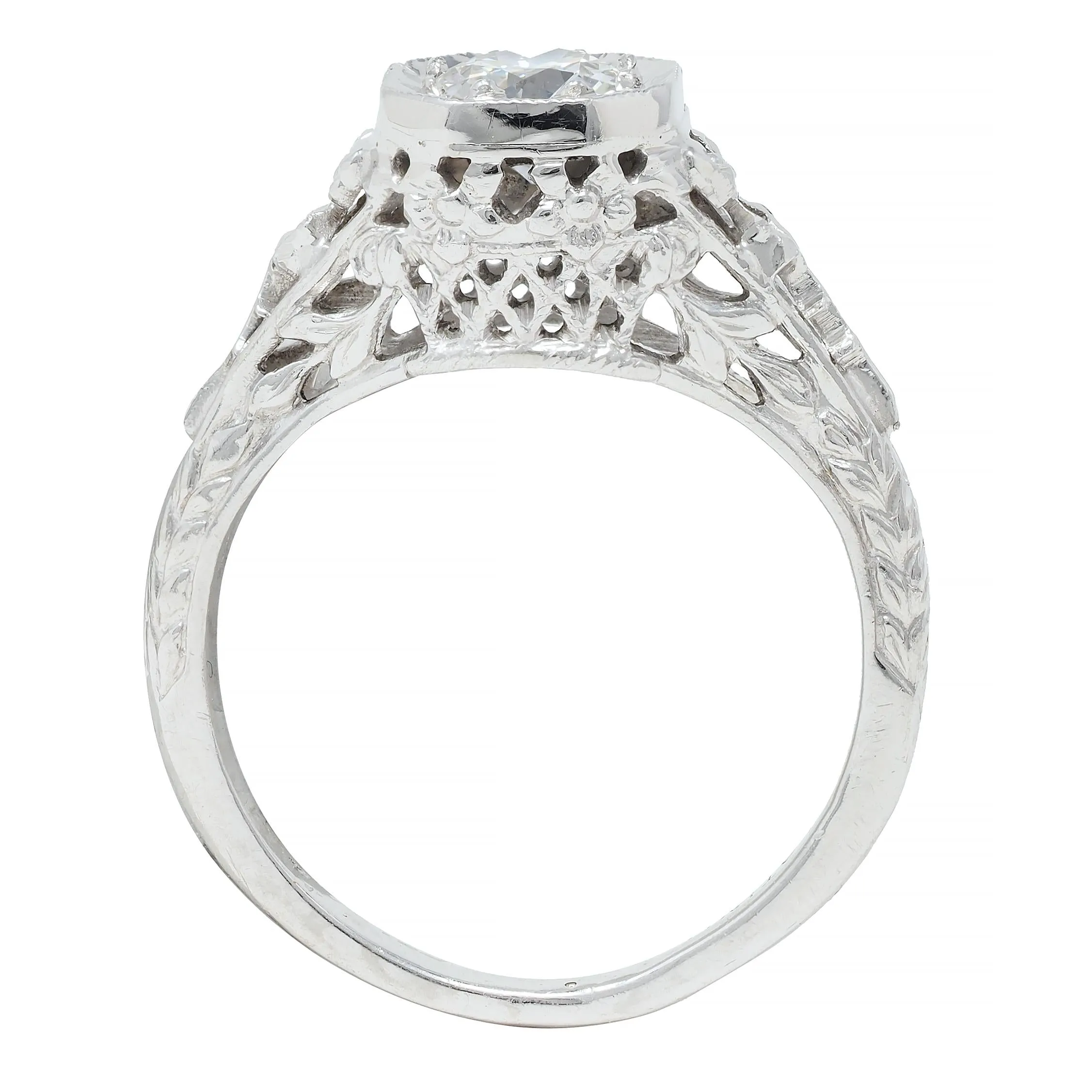 Edwardian 0.45 CTW Old European Diamond Platinum Bow Basket Antique Engagement Ring