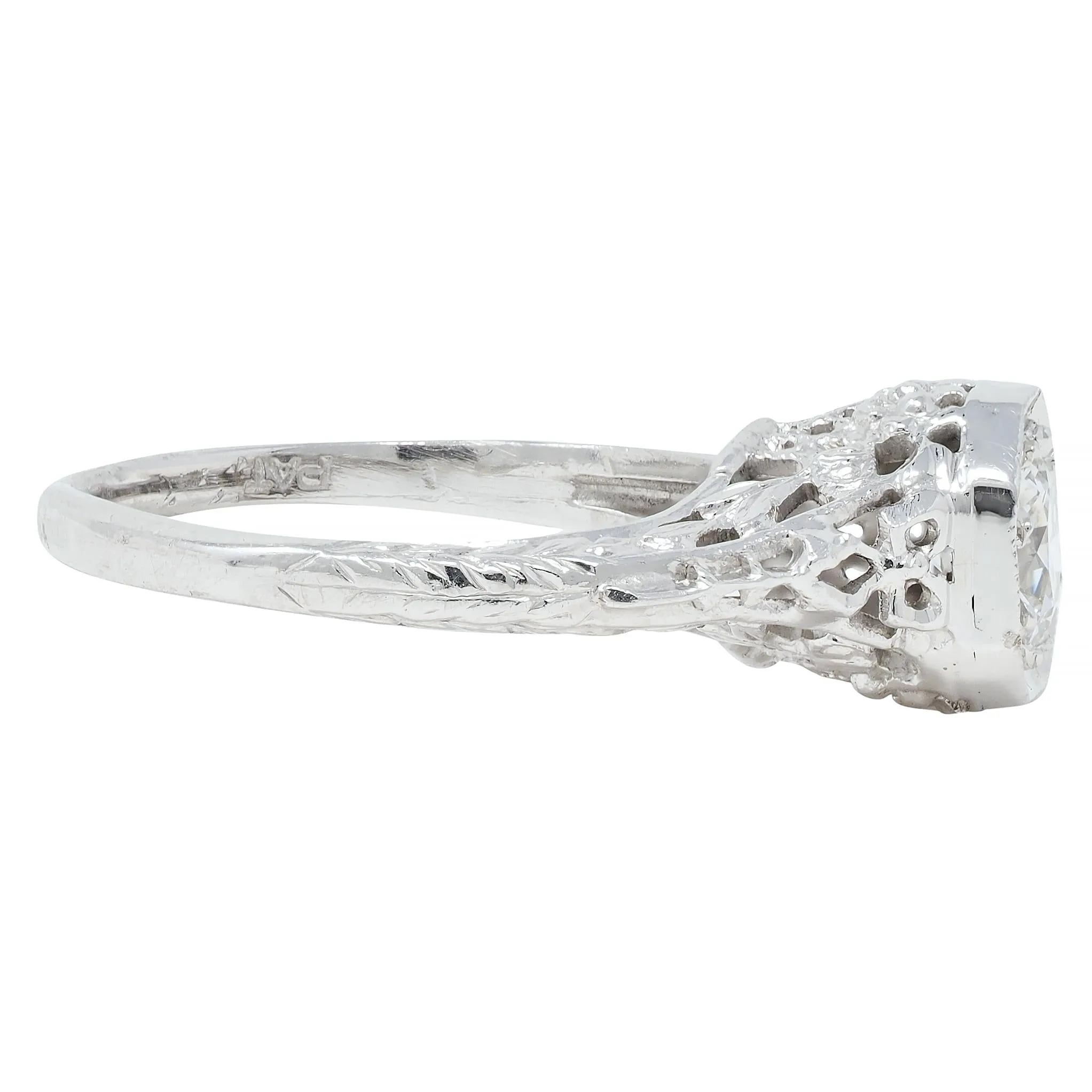 Edwardian 0.45 CTW Old European Diamond Platinum Bow Basket Antique Engagement Ring
