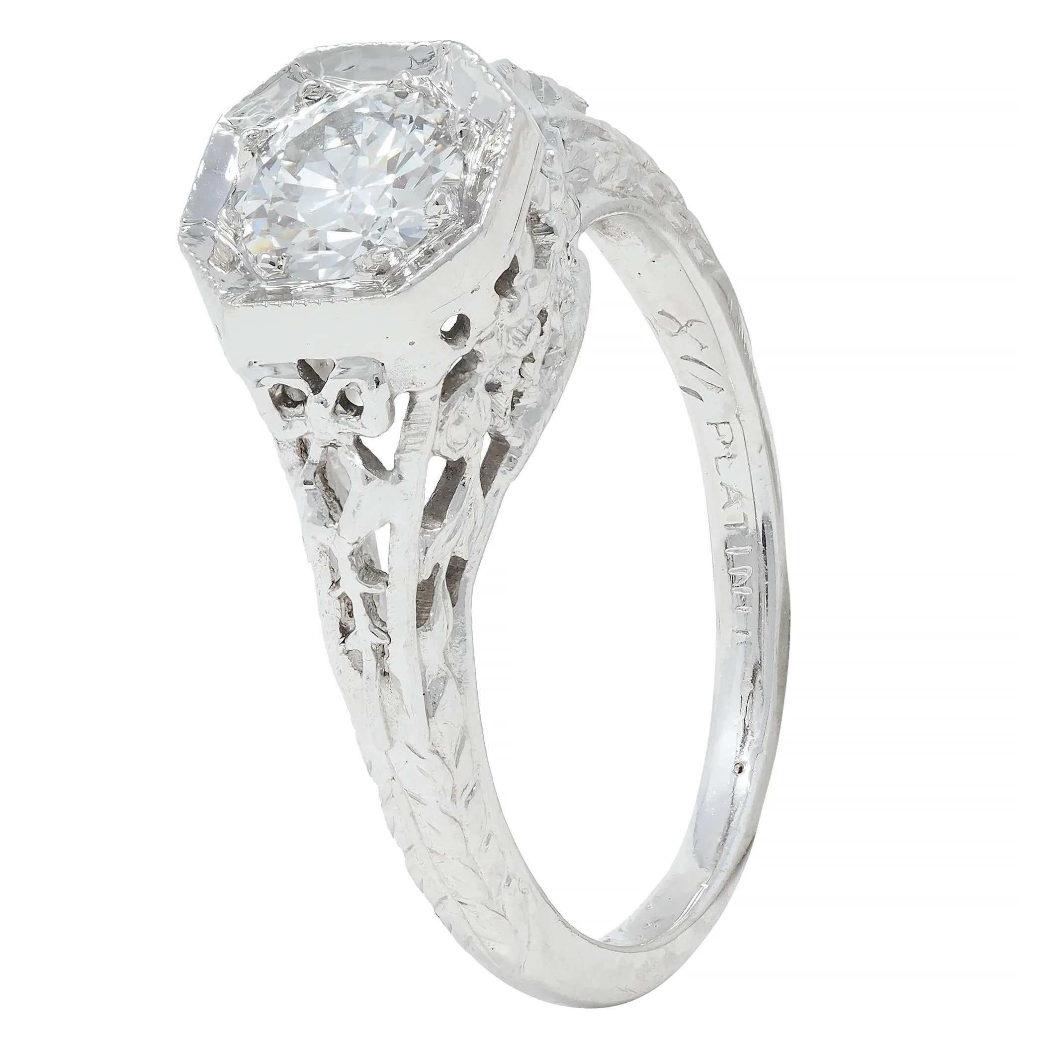 Edwardian 0.45 CTW Old European Diamond Platinum Bow Basket Antique Engagement Ring