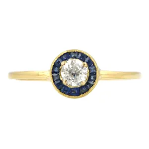 Edwardian Diamond & Sapphire Ring, Old Euro 0.27ct