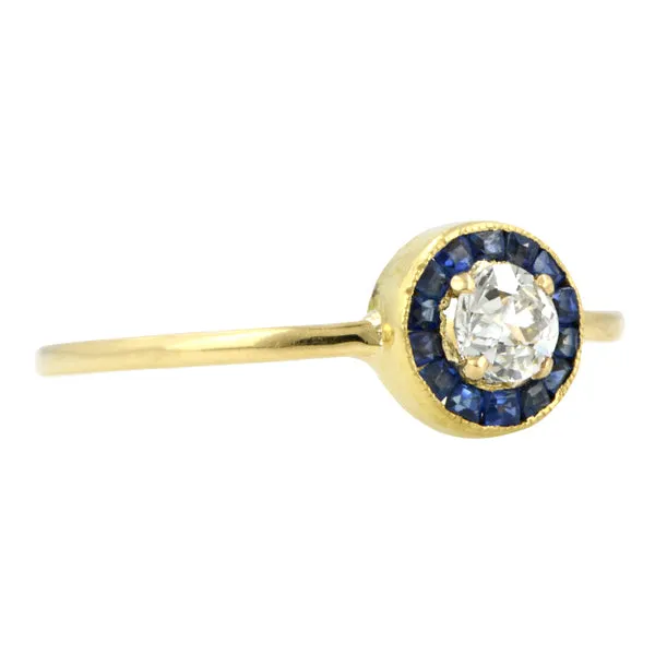 Edwardian Diamond & Sapphire Ring, Old Euro 0.27ct