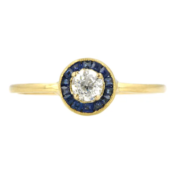Edwardian Diamond & Sapphire Ring, Old Euro 0.27ct