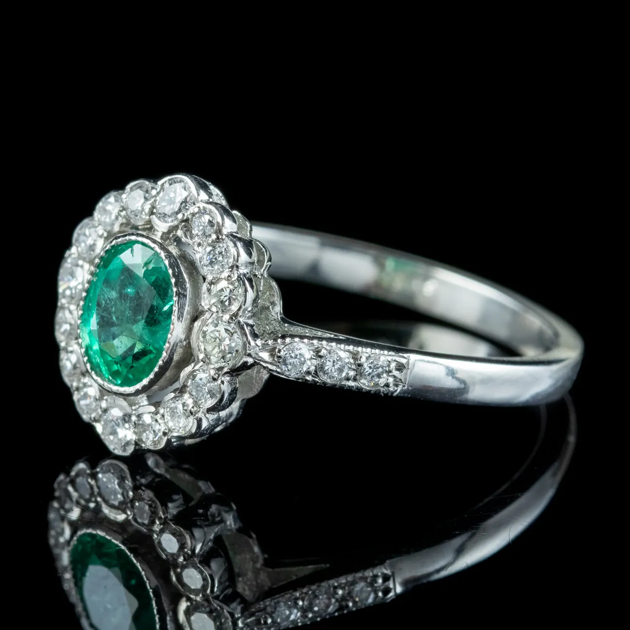 Edwardian Style Emerald Diamond Cluster Ring 0.70ct Emerald
