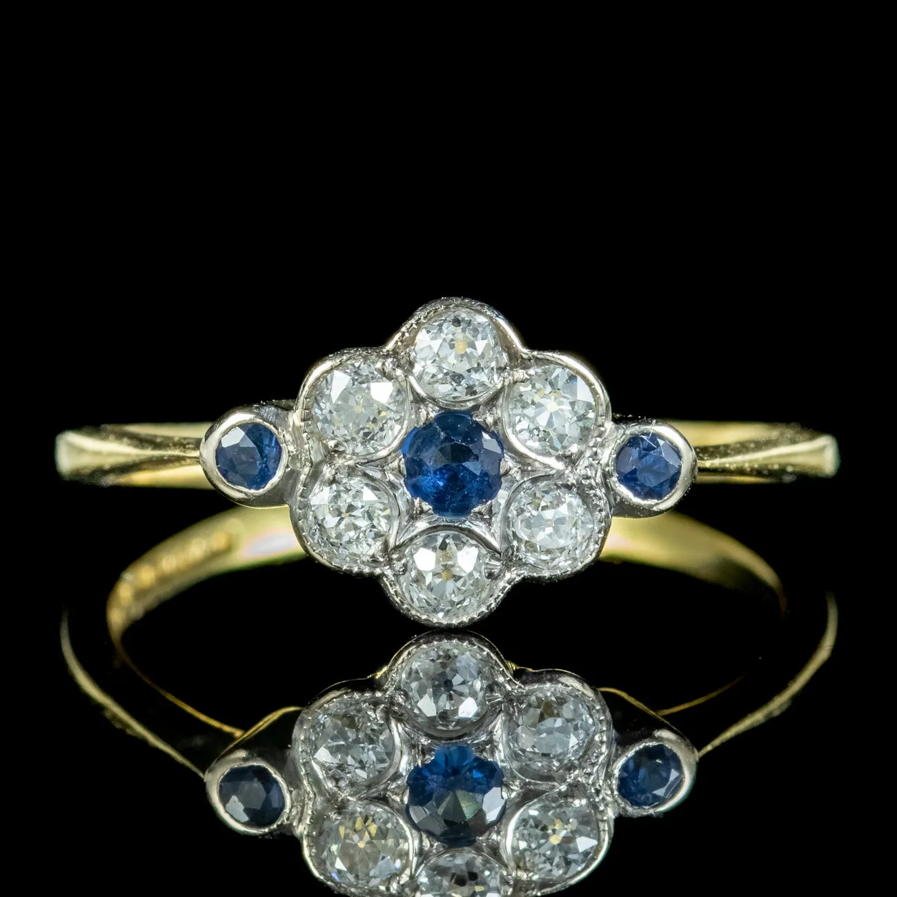 Edwardian Style Sapphire Diamond Daisy Cluster Ring