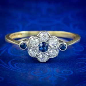 Edwardian Style Sapphire Diamond Daisy Cluster Ring