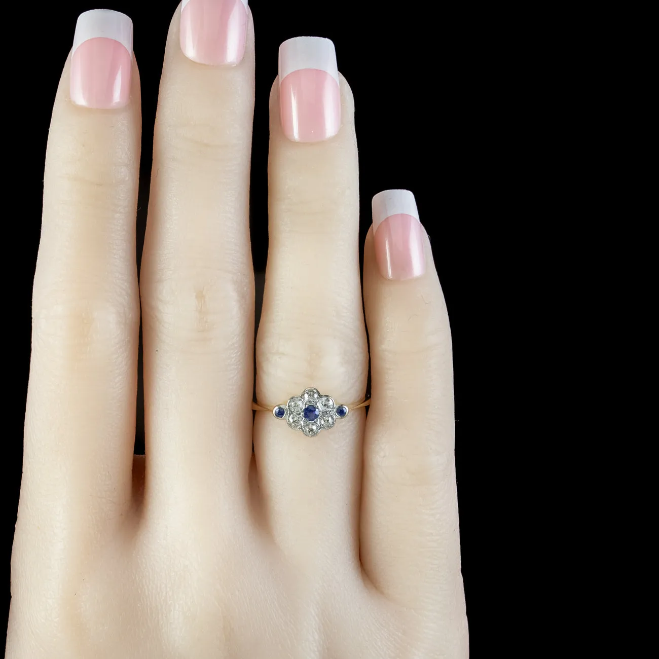Edwardian Style Sapphire Diamond Daisy Cluster Ring