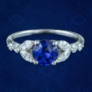 Edwardian Style Sapphire Diamond Ring 0.80ct Blue Sapphire
