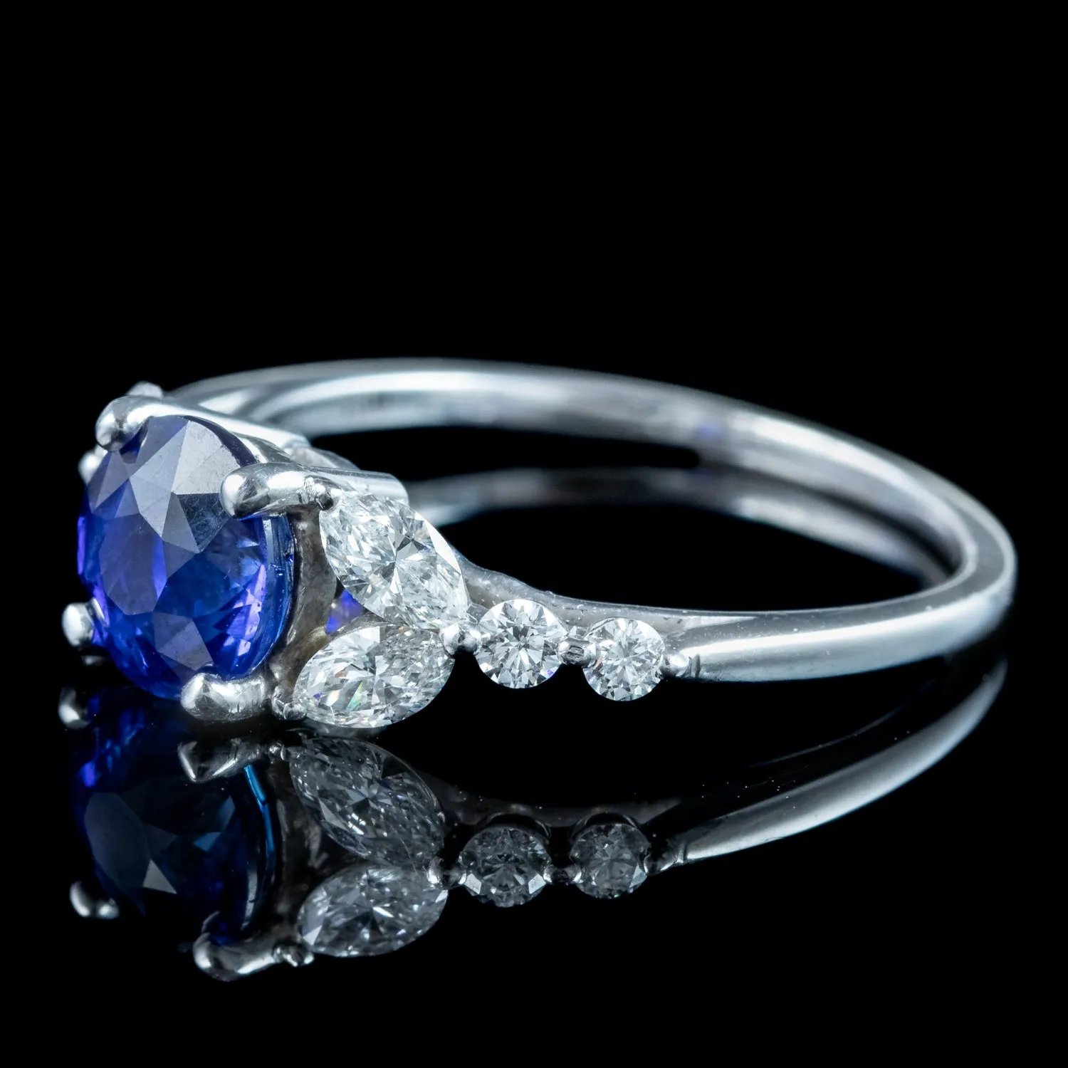Edwardian Style Sapphire Diamond Ring 0.80ct Blue Sapphire