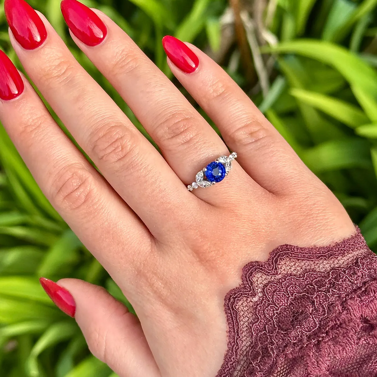 Edwardian Style Sapphire Diamond Ring 0.80ct Blue Sapphire