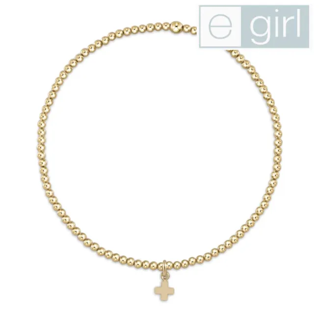 egirl Classic Gold 2mm Bead Bracelet Signature Cross Charm