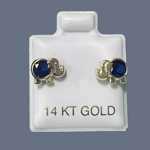 Elephant Stud Earrings 14K Solid Yellow Gold With Safety Backing